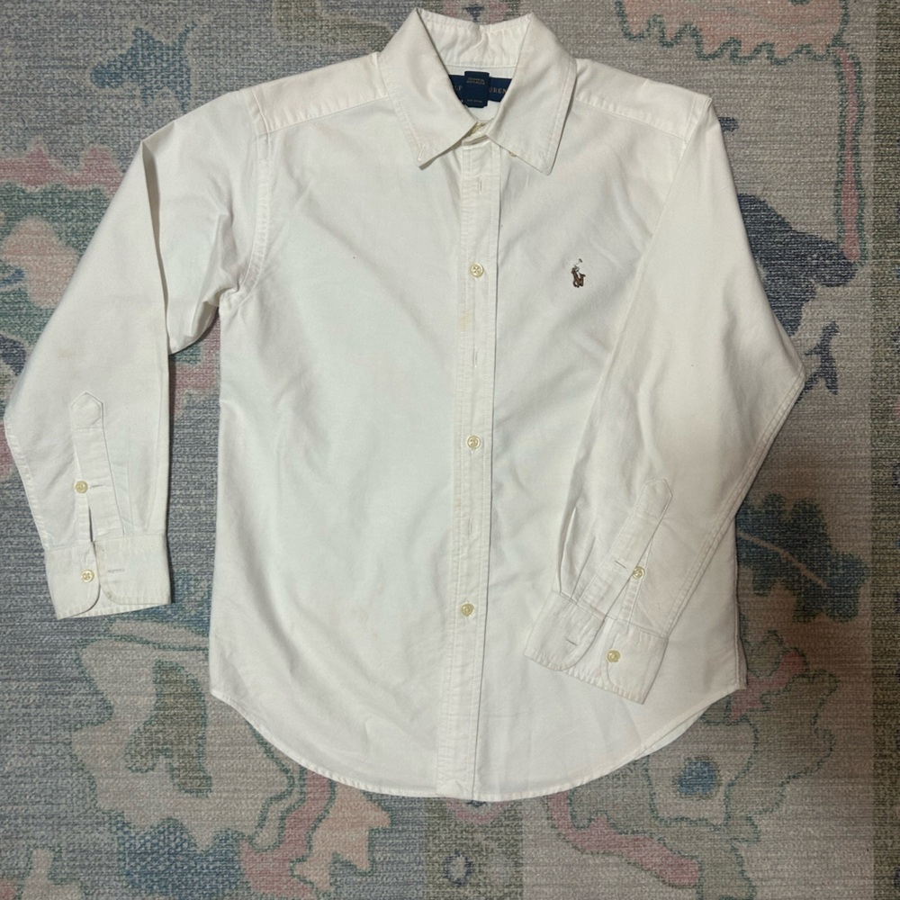 Ralph Lauren white button down collared shirt. Size 10.